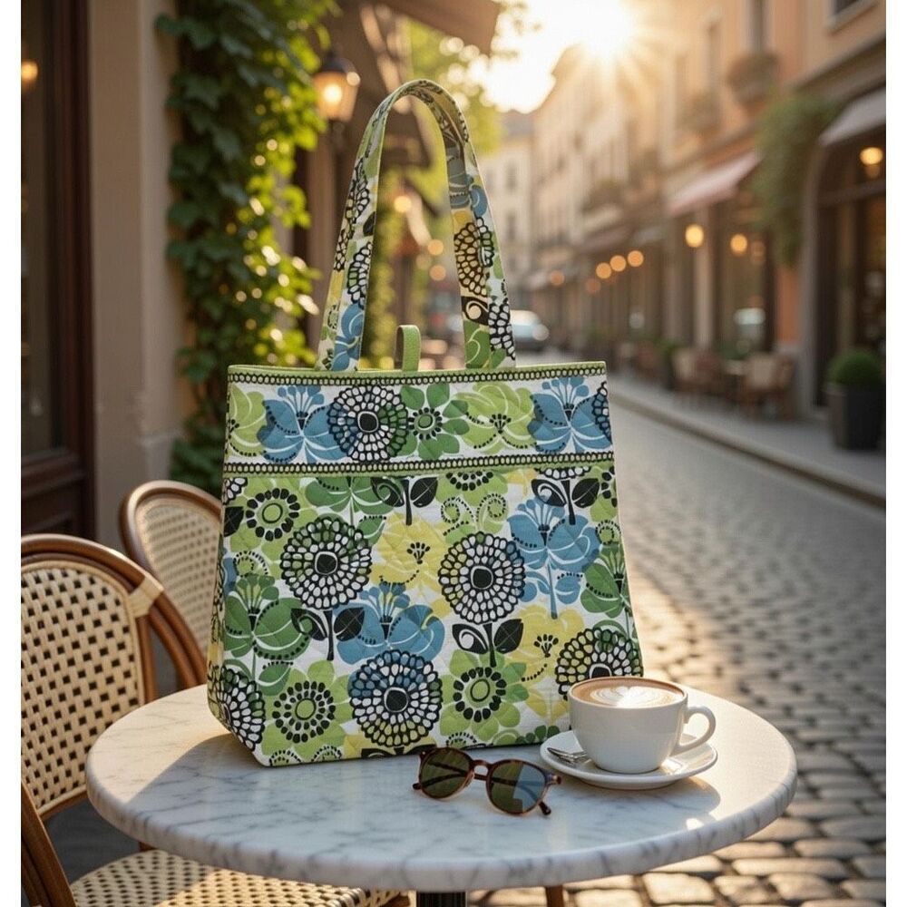 Vera Bradley VERA Toggle Tote LARGE Shoulder Bag LIMES UP 16 x 14 x 5